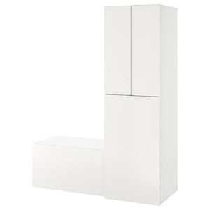 SMÅSTAD Wardrobe with pull-out unit, white white/with storage bench, 150x57x196 cm