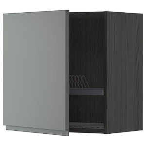 METOD Wall cabinet with dish drainer, black/Voxtorp dark grey, 60x60 cm