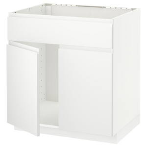METOD Base cabinet f sink w 2 doors/front, white/Voxtorp matt white, 80x60 cm