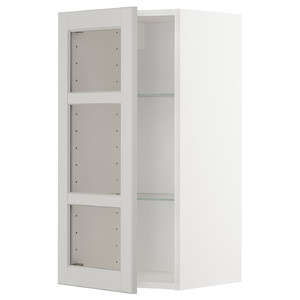 METOD Wall cabinet w shelves/glass door, white/Lerhyttan light grey, 40x80 cm