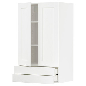 METOD / MAXIMERA Wall cabinet w 2 doors/2 drawers, white Enköping/white wood effect, 60x100 cm