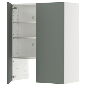 METOD Wall cb f extr hood w shlf/door, white/Nickebo matt grey-green, 80x100 cm