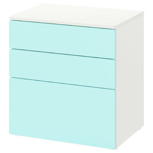 SMÅSTAD / PLATSA Chest of 3 drawers, white/pale turquoise, 60x42x63 cm