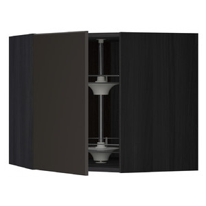 METOD  Corner wall cabinet with carousel, black, Kungsbacka anthracite, 68x60 cm