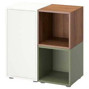 EKET Cabinet combination with feet, white/walnut effect grey-green, 70x35x72 cm