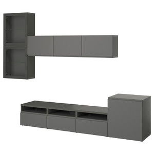 BESTÅ TV storage combination/glass doors, dark grey Västerviken/Sindvik dark grey, 300x42x211 cm