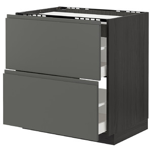 METOD / MAXIMERA Base cab f hob/2 fronts/2 drawers, black/Voxtorp dark grey, 80x60 cm