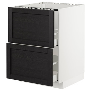 METOD/MAXIMERA Base cab f sink+2 fronts/2 drawers, white/Lerhyttan black stained, 60x61.9x88 cm