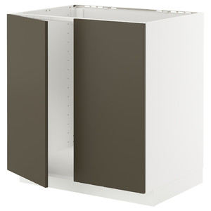 METOD Base cabinet for sink + 2 doors, white/Havstorp brown-beige, 80x60 cm