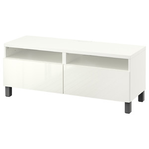 BESTÅ TV bench with drawers, white/Selsviken/Stubbarp dark grey, 120x42x48 cm