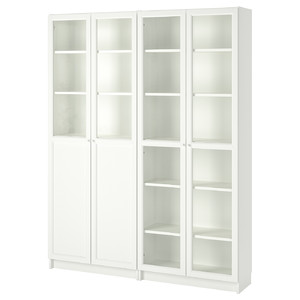 BILLY / OXBERG Bookcase with panel/glass doors, white, glass, 160x30x202 cm