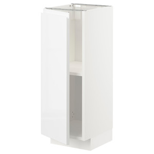 METOD Base cabinet with shelves, white/Voxtorp high-gloss/white, 30x37 cm