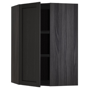 METOD Corner wall cabinet with shelves, black/Lerhyttan black stained, 67.5x67.5x100 cm