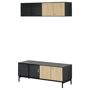 BOASTAD TV storage combination, black/oak veneer, 121x42 cm