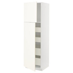 METOD / MAXIMERA Hi cab w 2 doors/4 drawers, white/Vallstena white, 60x60x200 cm