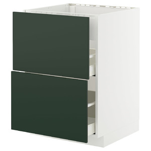 METOD / MAXIMERA Base cab f hob/int extractor w drw, white/Havstorp deep green, 60x60 cm