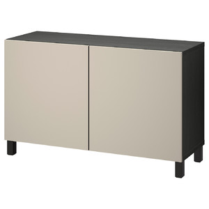 BESTÅ Storage combination with doors, black-brown/Lappviken/Stubbarp light grey-beige, 120x42x74 cm