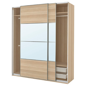 PAX / MEHAMN/AULI Wardrobe combination, white stained oak effect double sided/white stained oak effect mirror glass, 200x66x236 cm