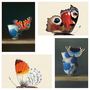 YLLEVAD Art card, four butterflies, 10x15 cm, 4 pack