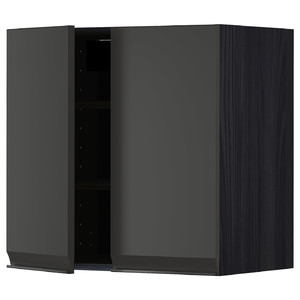 METOD Wall cabinet with shelves/2 doors, black/Upplöv matt anthracite, 60x60 cm