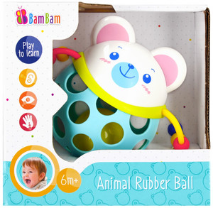 Bam Bam Animal Rubber Ball with Rattle Bear 6m+