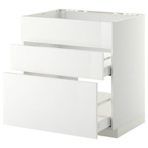 METOD/MAXIMERA Base cab f sink+3 fronts/2 drawers, white, Ringhult white, 80x60 cm