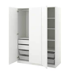 PAX / VIKANES Wardrobe combination, white/white, 150x60x201 cm