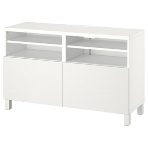 BESTÅ TV bench with doors, white/Laxviken/Stubbarp white, 120x42x74 cm