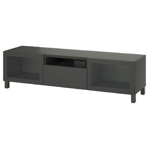 BESTÅ TV bench, dark grey/Lappviken/Stubbarp dark grey, 180x42x48 cm