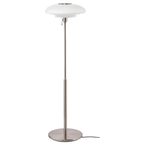 TÄLLBYN Floor lamp, nickel-plated, opal white glass, 135 cm