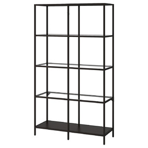 VITTSJÖ Shelving unit, black-brown, glass, 100x175 cm