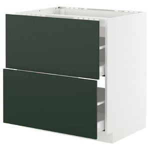 METOD / MAXIMERA Base cab f hob/2 fronts/2 drawers, white/Havstorp deep green, 80x60 cm