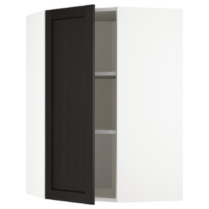 METOD Corner wall cabinet with shelves, white/Lerhyttan black stained, 67.5x67.5x100 cm