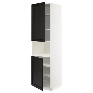 METOD High cab f micro w 2 doors/shelves, white/Lerhyttan black stained, 60x60x220 cm