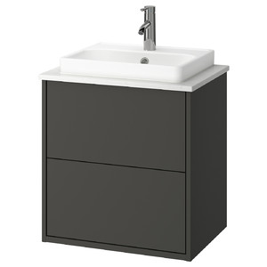 HAVBÄCK / ORRSJÖN Wash-stnd w drawers/wash-basin/tap, dark grey/white marble effect, 62x49x71 cm