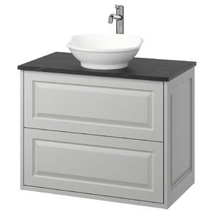 TÄNNFORSEN/VÄSTERSJÖN Wash-stnd w drawers/wash-basin/tap, light grey/black marble effect, 82x49x79 cm