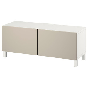 BESTÅ TV bench with doors, white Lappviken/Stubbarp/light grey/beige, 120x42x48 cm