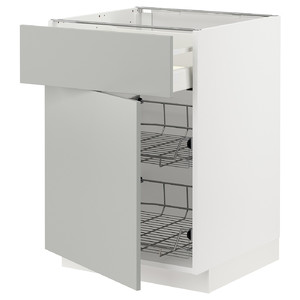 METOD / MAXIMERA Base cab w wire basket/drawer/door, white/Havstorp light grey, 60x60 cm