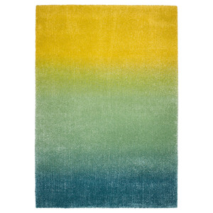 HOTELLRUM Rug, high pile, blue/green yellow, 160x230 cm