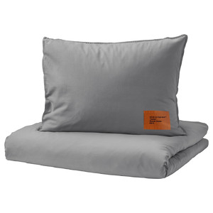 MARKERAD Quilt cover and pillowcase, grey, 150x200/50x60 cm
