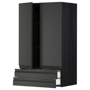 METOD / MAXIMERA Wall cabinet w 2 doors/2 drawers, black/Upplöv matt anthracite, 60x100 cm