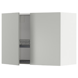 METOD Wall cabinet w dish drainer/2 doors, white/Havstorp light grey, 80x60 cm