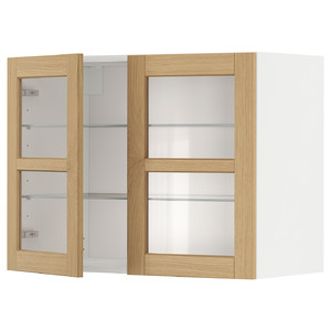 METOD Wall cabinet w shelves/2 glass drs, white/Forsbacka oak, 80x60 cm