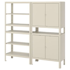 KOLBJÖRN Shelving unit with 2 cabinets, beige, 171x37 cm