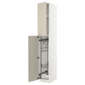 METOD High cabinet with cleaning interior, white/Havstorp beige, 40x60x240 cm