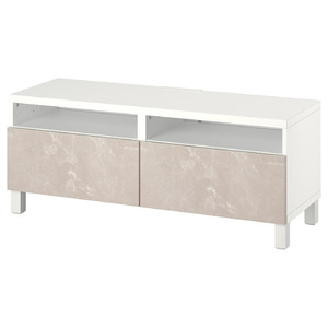 BESTÅ TV bench with drawers, white/Bergsviken/Stubbarp beige, 120x42x48 cm