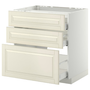 METOD / MAXIMERA Base cab f hob/3 fronts/3 drawers, white, Bodbyn off-white, 80x60 cm