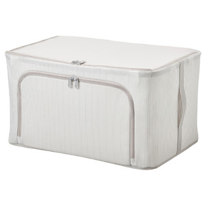 HEMMAFIXARE Storage case, fabric striped/white/grey, 34x51x28 cm