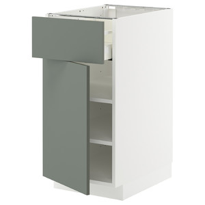 METOD / MAXIMERA Base cabinet with drawer/door, white/Nickebo matt grey-green, 40x60 cm