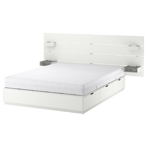 NORDLI Bed frame with storage and mattress, with headboard white/Åkrehamn medium firm, 160x200 cm